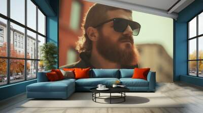 a man with a beard wearing sunglasses Wall mural