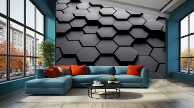 Black abstract technological background with hexagon cells. 3d illustration of honeycomb structure. Black abstract technological background with hexagon cells. 3d illustration of honeycomb structure. Wall mural