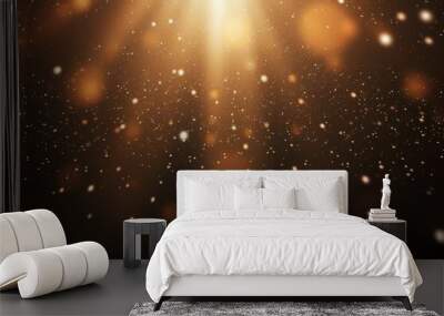 defocused gold lights over dark background. glitter vintage lights background with light beam Wall mural