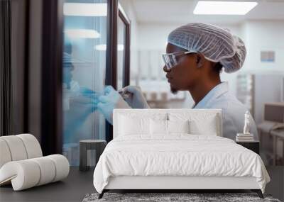 Healthcare worker working at the laboratory and taking medicines out of a fridge African American healthcare worker working at the laboratory and taking medicines out of a fridge - hospital concepts Wall mural