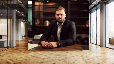 portrait of businessman leaning on desk at office Wall mural