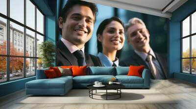 portrait of two businessmen and a businesswoman smiling Wall mural