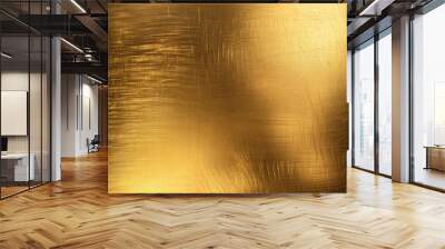 Shiny brushed gold color metal background Close up empty shiny brushed gold color metal surface texture Wall mural