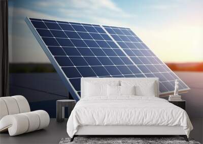 Solar panel on natural landscape. Energy saving concept. Wall mural