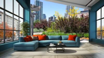 Green Roof against city skyline Wall mural