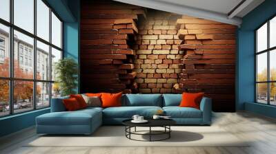 brick wall background with a hole and another brick wall behind it Wall mural