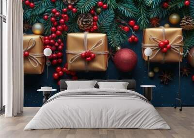 Festive Christmas Gifts on a Colorful Background Wall mural