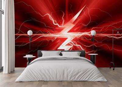 a white lightning bolt striking with red shine Wall mural