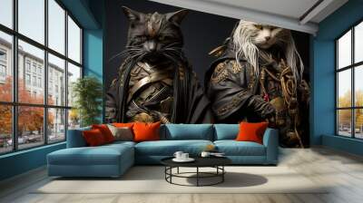 Cats samurai, created with Generative AI Wall mural