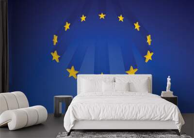 European Union flag with 3D stars standing. Europe facing crisis united concept. Nations of Europe unite. Wall mural