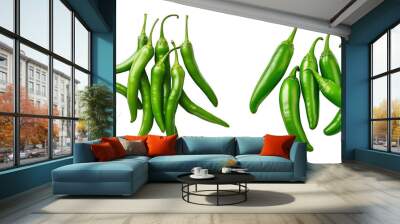 A pile of green chillies on a transparent png background viewed from above Wall mural