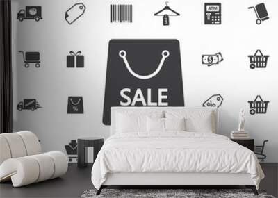 Shopping bag with the sale, discount symbol on the white backgro Wall mural