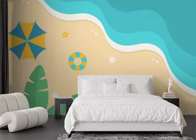 Summer seascape beautiful waves, blue sea water in sunny day. Top view of sea air amazing tropical nature background. Wall mural