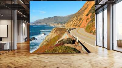 Highway 1 running along Pacific coast in California. Wall mural