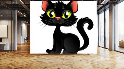 Cute cartoon halloween black cat Wall mural