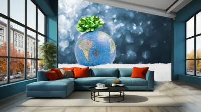 Globe in the snow with starry background Wall mural