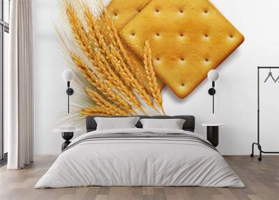 two vector crackers and wheat ears isolated on white background Wall mural