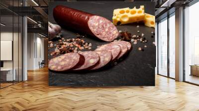 sliced jalapeno cheddar summer sausage with cheese and garlic Wall mural