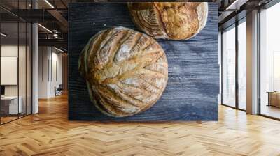 two delicious whole homemade round white wheat bread Wall mural