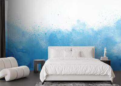 blue abstract watercolor splatter overlay effect, transparent edge, soft, sheer border background with paint texture, splash drawing Wall mural