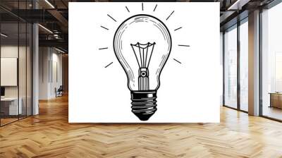 A glowing light bulb illustration in hand-drawn style, isolated on a transparent or white background. Wall mural