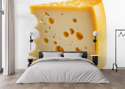 A piece of delicious cheese cut out and isolated on a transparent or white background. Wall mural