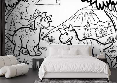 
minimalistic Dinosaurs themed children's coloring page for print  Wall mural