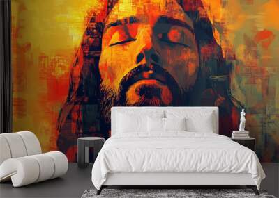 modern abstract flat portrait of jesus christ Wall mural