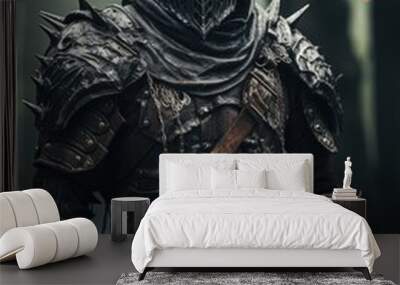 A knight clad in gleaming armor, a symbol of chivalry and valor, standing resolute and ready for noble quests. Wall mural