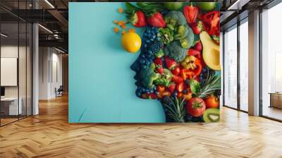 A nourishing lifestyle: fruits and vegetables, diet, proper nutrition and healthy habits to enhance vitality, well-being and longevity in everyday life Wall mural