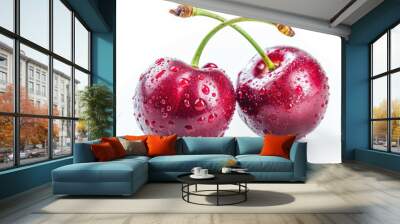 Close-up of fresh cherries with water droplets on their surface Wall mural