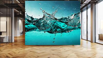 Close up turquoise, Water splash with bubbles. Wall mural