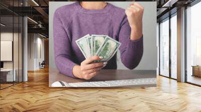 happy woman hand money Wall mural