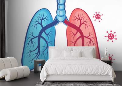 Human lungs anatomy icon. Breath organ. Coronavirus infection, pneumonia disease of respiratory system. Mutation Covid-19 virus. Medical treatment inflammation of internal breathing tract. Vector sign Wall mural