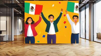 Patriotic display: engaging depiction of the Mexican Independence Day flag, essence of national unity, historical significance celebratory elements. Wall mural