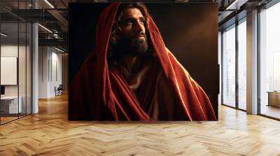 Portrait of Jesus Christ, savior of mankind, son of god, god, bible religion. Christianity, Old Testament Messiah who became the atoning sacrifice for the sins of men. Gospels, New Testament Wall mural