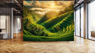 rice terraces in the morning Wall mural