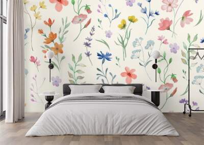 Seamless watercolor floral pattern. Hand drawn  illustration isolated on pastel background. Vector EPS. Wall mural