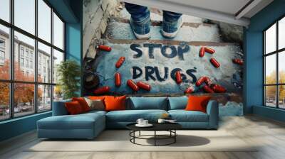 Taking a stand: advocating against drug use with powerful imagery, promoting awareness and prevention through the message to stop drugs in our communities Wall mural