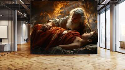 The sacrifice of isaac: an iconic event in the biblical narrative, depicting abraham's obedience and faith, as he offers his son isaac to god as an act of devotion and trust. Wall mural