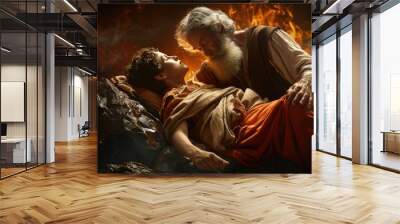 The sacrifice of isaac: an iconic event in the biblical narrative, depicting abraham's obedience and faith, as he offers his son isaac to god as an act of devotion and trust. Wall mural