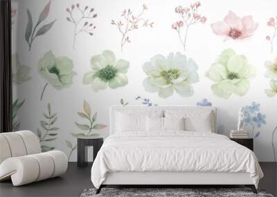 Watercolor floral set. Hand drawn illustration isolated on transparent background. Vector EPS. Wall mural