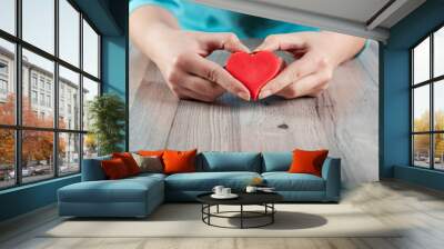 woman hand red heart Wall mural