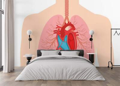 Heart and lungs. Internal organs in a male human body. Anatomy of people.Part of the human heart. Anatomy. Diastole and systole.Filling and pumping of Human Heart structure anatomy anatomical diagram Wall mural