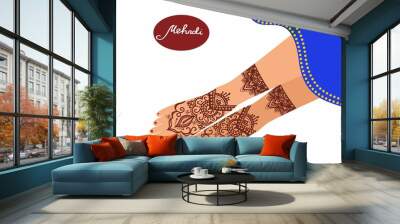 legs with mehendi patterns. Vector illustration for a yoga studio, tattoo, spas, postcards, souvenirs. Indian traditional lifestyle. Wall mural