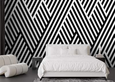 Vector seamless texture. Geometric abstract background. Monochrome repeating pattern of broken lines. Wall mural