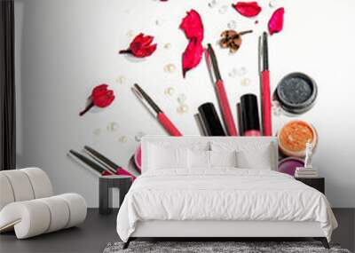 women's makeup accessories on white isolated background Wall mural