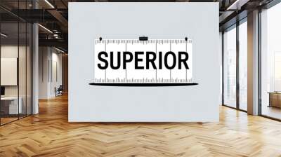 Minimalist ruler with black SUPERIOR text on white background, concept of quality, excellence, and success. 
 Wall mural