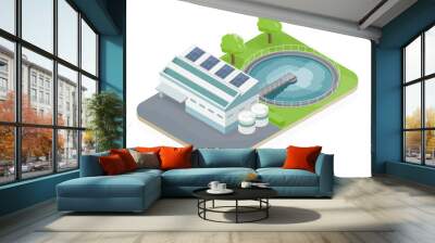 eco factory plant wastewater treatment small section ecology for clean water isometric vector Wall mural