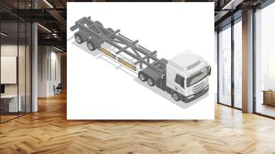 semi trailer empty no container blank white truck isometric isolated vector model top view Wall mural